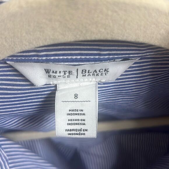✨White House Black Market Stripe Poplin City Camp Button Down Sz 8 Shirt✨ - Picture 10 of 11
